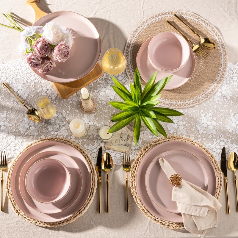 AmorArc Ceramic Dinnerware Sets for 4, 12 Pieces Handpainted Plates