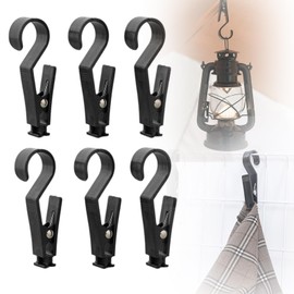 Fokroin Pack of 6 Clothes Pegs, Boot Clips, Tent Clips, Light Hooks, Peg Hooks, 360° Rotating Hooks with Clips, Rotating Hook for Camping Lamp, Hanging Laundry, Drying