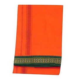 Kolakeer Men's Cotton Color Dhoti - 1.8 Mtrs South Indian Thalapathy Style Single Layer Dhoti Veshti Mundu (Orange)