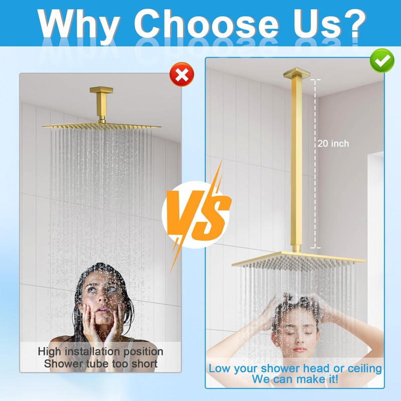Drettyer Ceiling Mount Shower Arm with Flange 20 Inches Square