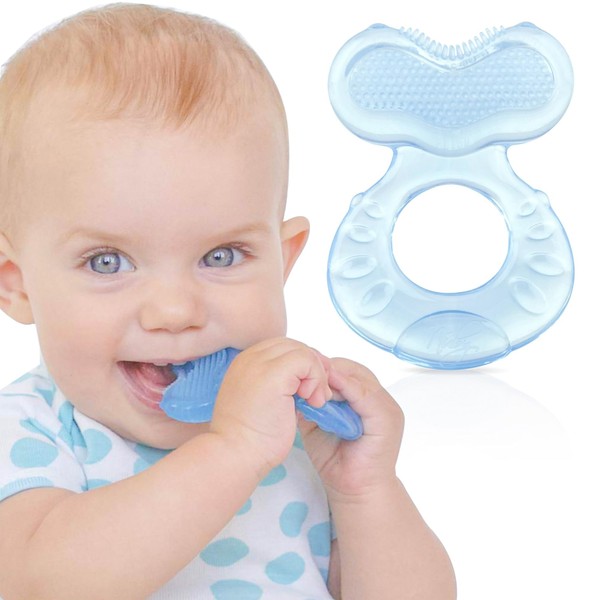 Nuby Silicone Teethe-EEZ Teether with Bristles, Includes Hygienic Case, Colors