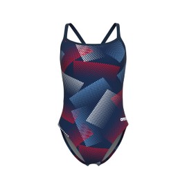ARENA Girls' Swimsuit Halftone Team Print MaxLife Sports Suit Challenge Back One Piece Bathing Suit Competition Training Racing Swimwear, Navy/Team Red White Blue, US Size 24