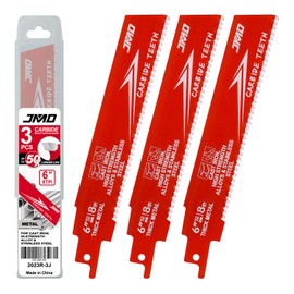 JMD Pack of 3 8TPI 152 mm Reciprocating Saw Blades Carbide for Thick Metal, Carbide Reciprocating Saw Blades for Cast Iron and Alloy Steel Compatible with Milwaukee, Makita, Dewalt, Ryobi etc