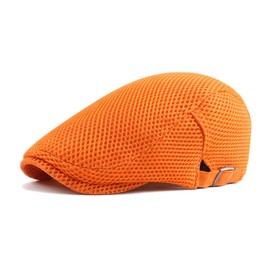 RUNQIU Hat for Spring and Summer Men & Women | UV Protection & Breathable Mesh Comfortable Wearing | Simple & Stylish Hunting Cap, Newsboy Hat | Great for Golf, Travel, Outdoors | Adjustable & Large Size | Unisex Gift (Orange)