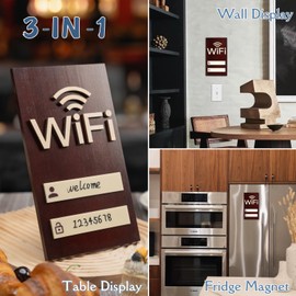 Parvigo WIFI Sign, Solid Wood Table or Wall WIFI Password Sign for Home Guest Room Busines, Magnet Aesthetic Primitive Rewrite WIFI Board Decor for Airbnb (Dark Pine Wood)
