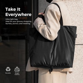 Pack all Lightweight Folding Tote Bag, Eco Bag, Waterproof, Shopping Bag, Compact, Large Capacity, 3.6 gal (16 L) (Black/Navy/Blue/Green), Black