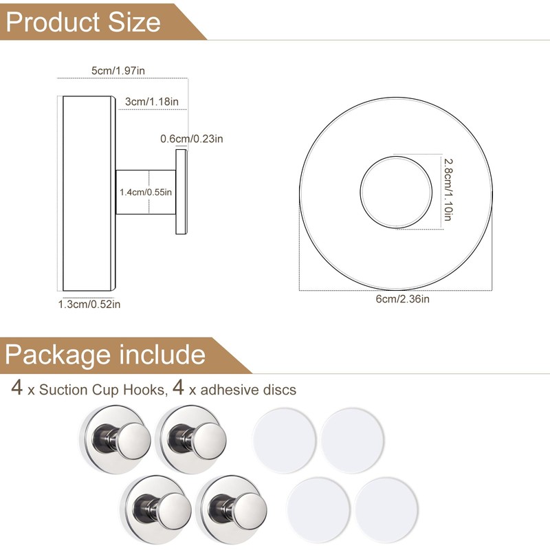 ZESLMG Chrome Suction Cup Hooks for Glass Window, Shower Hook