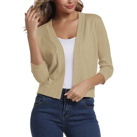 Women's 3/4 Sleeve Open Front Bolero Cardigan Shrug Solid Cardigan Top, apricot, s