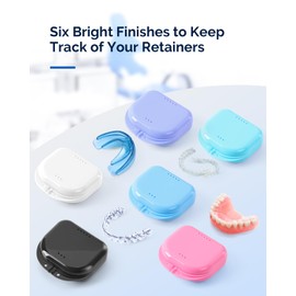 JMU Retainer Case with Vent Holes, 4Pcs Mouth Guard Case with Tight Snap Closure, Black, White, Pink and Blue