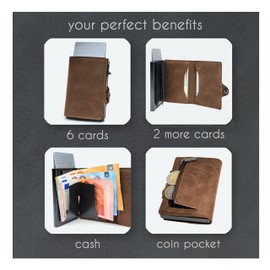 slimfin® Slim Wallet mit Münzfach - Kartenetui - Geldbeutel Herren - Geldbörse - Portemonnaie - Portmonee - Card Holder klein/Mini mit RFID Schutz - Unisex - Braun