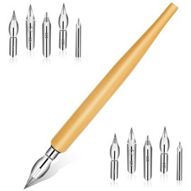 11 Pieces Comic Dip Pen Set, Oblique Calligraphy Dip Pen Set Fluid Writer Pen, Wooden Drawing Pen Holder with 10 Pieces Stainless Steel Pen Replacement Nibs Nib for Writing, Painting, Sketch, Signing
