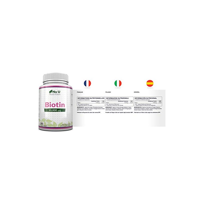 Biotin Hair Growth Supplement - 365 Vegan Tablets (Full Year