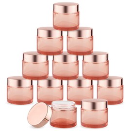 12 Pcs 60g/2oz Glass Cosmetic Jars Refillable Cream Bottle Containers Empty Sample Vials Jar with Rose Gold Lid for Eye Cream Lotion Ointments Lip Balm Scrub - Pink