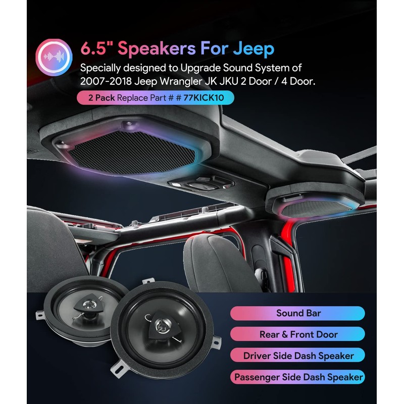 sixcow 2 Pack Replacement Speaker Upgrade for 2007-2018 Jeep Wrangler