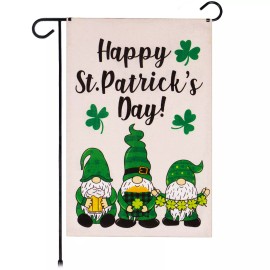 G128 Garden Flag Happy St. Patrick's Day Three Leprechaun Gnomes 12"x18" Burlap