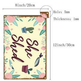 CREATCABIN She Shed Signs Tin Plate Flowers Leaves Cactus Metal Sign Funny Plaque Retro Poster Bathroom Wall Decorations for Outdoor Indoor Home Hotel Restroom Door Decor, 8x12Inch