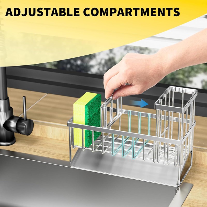 Kitchen Sink Caddy, ManKami 304 Stainless Steel Sink Caddy Sponge