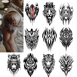 Temporary Tattoos for Men Women Teens 10 Sheets Fake Black Tiger Tattoo Stickers Realistic Large