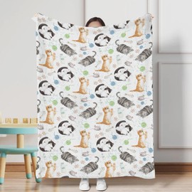 Watercolor Cats Baby Blanket for Boy Girl Cute Cats Paws Milk Flannel Swaddle Blanket Cats Lovers Gift Soft Receiving Blankets Newborn Daycare Nursery Bed Blanket for Crib Stroller Playmat 30x40