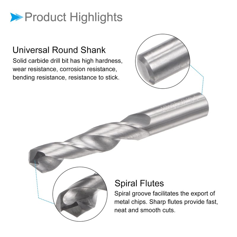 CoCud Solid Carbide Drill Bits, 8.8mm Diameter, YG6 (C2/K20) Tungsten