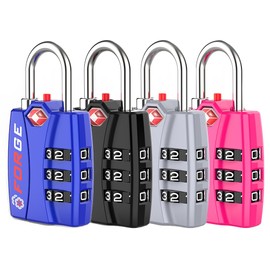 Forge Luggage Locks TSA Approved 4 Pack 4 Colors, Small Combination Lock with Zinc Alloy Body, Open Alert, Easy Read Dials, for Travel Suitcase, Bag, Backpack, Lockers.