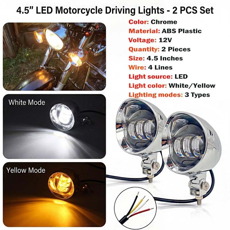 Anki HappiGo 4.5 Inch 2 Pcs Chrome LED Motorcycle Fog