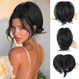 BOGSEA Claw Clip Ponytail Hair Extension - 8 Inch Short Ponytail DIY Bendable Wires Hair Piece for Women Synthetic Fake Pony Tails Daily Use-Black