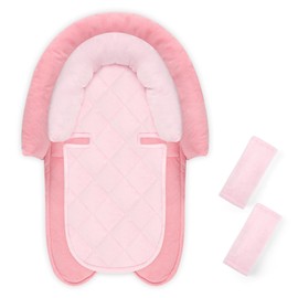 Pea Pod Baby Car Seat Head Body Support & Strap Covers, 2 in 1 Infant Car Seat Insert, Reversible Soft Breathable Newborn Cushion Pads for Preemie, Perfect for Baby Carseats, Strollers, Swings (Pink)
