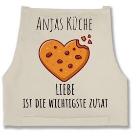 Geschenk mit Namen personalisiert by Shirtracer - Apron - Baking Apron - Love is the Most Important Ingredient with Name, 2 natural white