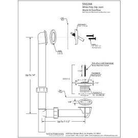 Westbrass 592244-26 White 1-1/2" Tubular Trip Lever Bath Waste Drain Kit, Polished Chrome