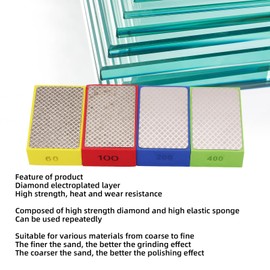 DingGreat 4Pcs Diamond Hand Polishing Pads - Grit Diamond Sanding Blocks for Ceramic Tile Glass Grinding 60# 120# 200# 400# Reusable Foam Sanding Blocks for Tile Stone Trimming Deburring