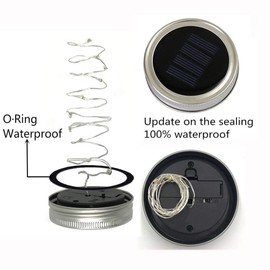 Solar Mason Jar Lights, 6 Pack 10 LED Jar Lid String Lights with 6 Hangers(No Jars), Waterproof Fairy Firefly Light for Garden, Patio, Outdoor, Yard, Lawn Decor(4 Colors)