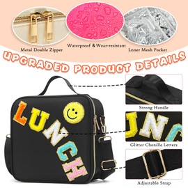 LOKFAR Insulated Lunch Bag Women Lunch Box Kids for Teen Girls Boys, Cute Preppy Lunch Boxes With Adjustable Shoulder Strap, Waterproof Nylon Lunchbox Lunch Bags for School Work Picnic (Black)