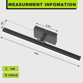 IZORRO Modern Bathroom Vanity Light 24 inch, Rotatable, 16W Dimmable Led Bathroom Light Fixture Over Mirror, Black Vanity Light Bar (Cool White 6000K)