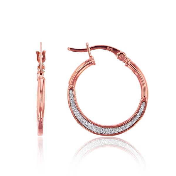Sterling Silver Rose Gold Plated Glitter Hoop Earrings for Women