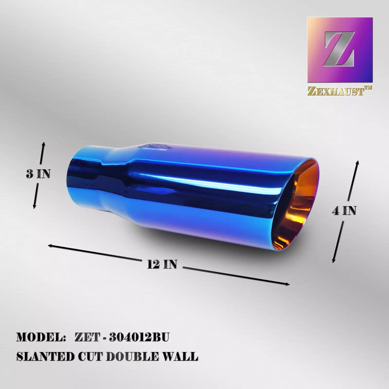 ZEXHAUST 4in BLUE EXHAUST TIP 3in INLET 12in LONG ANGLE