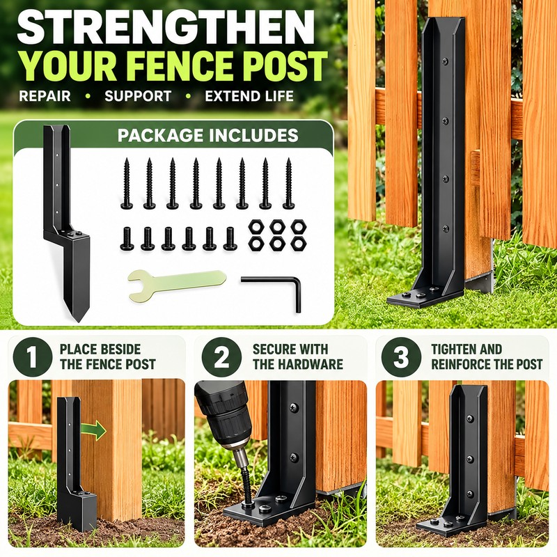 Fence Post Repair Kit for Reinforcing Fence Posts – Heavy-Duty