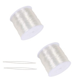 Yoodelife 0.5mm Crystal Elastic String - 2 Roll Clear White Stretchy Bead Cord String & 2 Root Threading Needles for Bracelet,Beading, Jewelry Making(100m/Roll), Clear