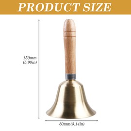 WIYETY 15 cm hand bell with wooden handle: hand bell, brass, wooden hand bell, table bell, classic hand bell for wedding events, dinner, reception, restaurant, school
