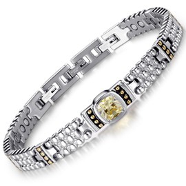 RainSo Magnetic Bracelets for Women Elegant Yellow Gemstone Inlaid Crystal Stainless Steel Women's Bracelet 3500 Gauss with Sizing Tool Gift Box Adjustable