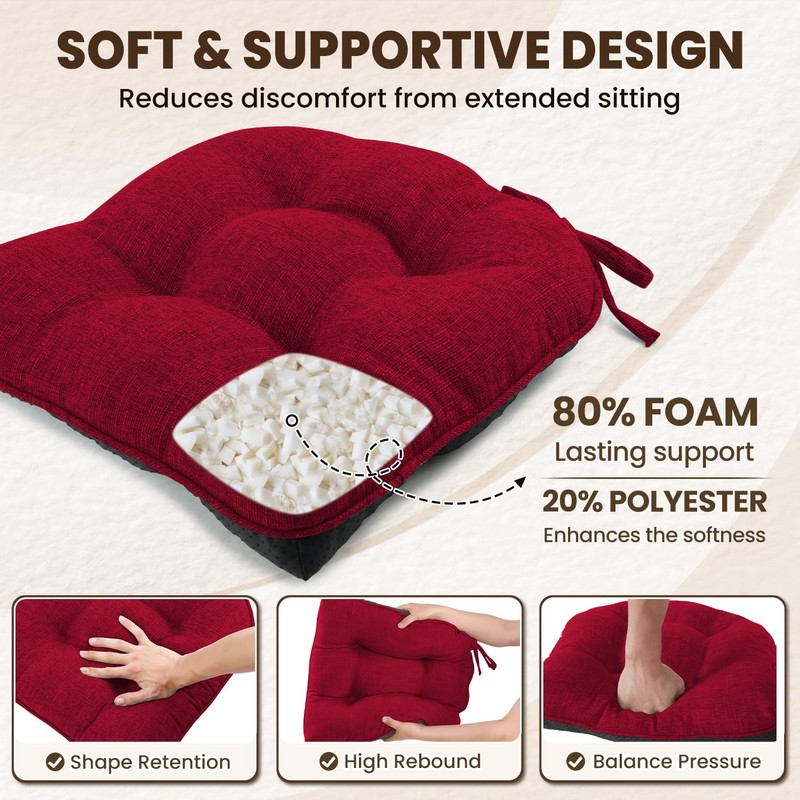 downluxe Indoor Chair Cushions for Dining Chairs, Tufted Overstuffed Textured