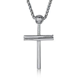 GOLDCHIC JEWELRY Baseball Cross Necklace for Men, 316L Stainless Steel Mens Softball Player Chain Necklaces