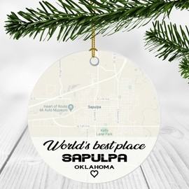 World's Best Place Sapulpa Oklahoma Ornament New Home with Map City Sapulpa OK - Housewarming Gift for Friend, World's Best Sapulpa Ornament 3 Inch Plastic Circle