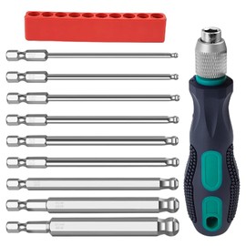 9-Piece Ball Head Hexagonal Screwdriver Set, 100 mm Bit Set Long, with Handle 1/4 Inch S2 Magnetic Screwdriver, for Hand Drills, Pneumatic Drills and Electric Drills