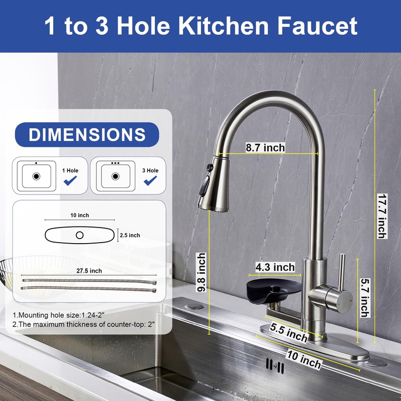 HAMOLER Kitchen Faucet with Glass Rinser Single Handle Pull Down