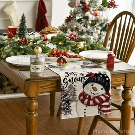 Artoid Mode - Camino de mesa de Navidad con diseño de muñeco de nieve de Navidad con diseño de árbol de Navidad, decoración de mesa de comedor para decoración del hogar, fiesta, 13 x 120 pulgadas