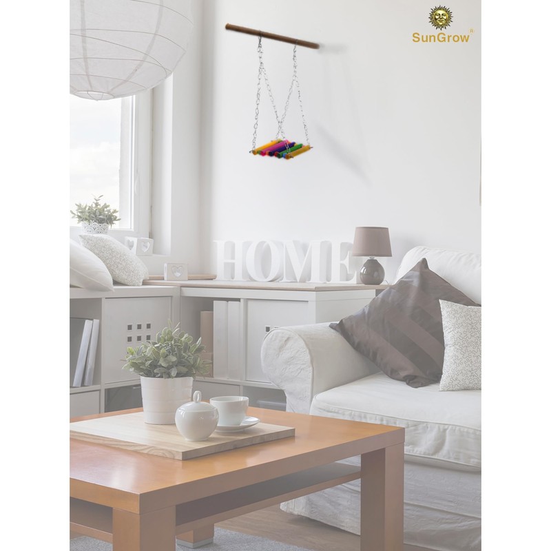 SunGrow Parrot Cage Hammock Swing, Colorful Wooden Swing with Metal