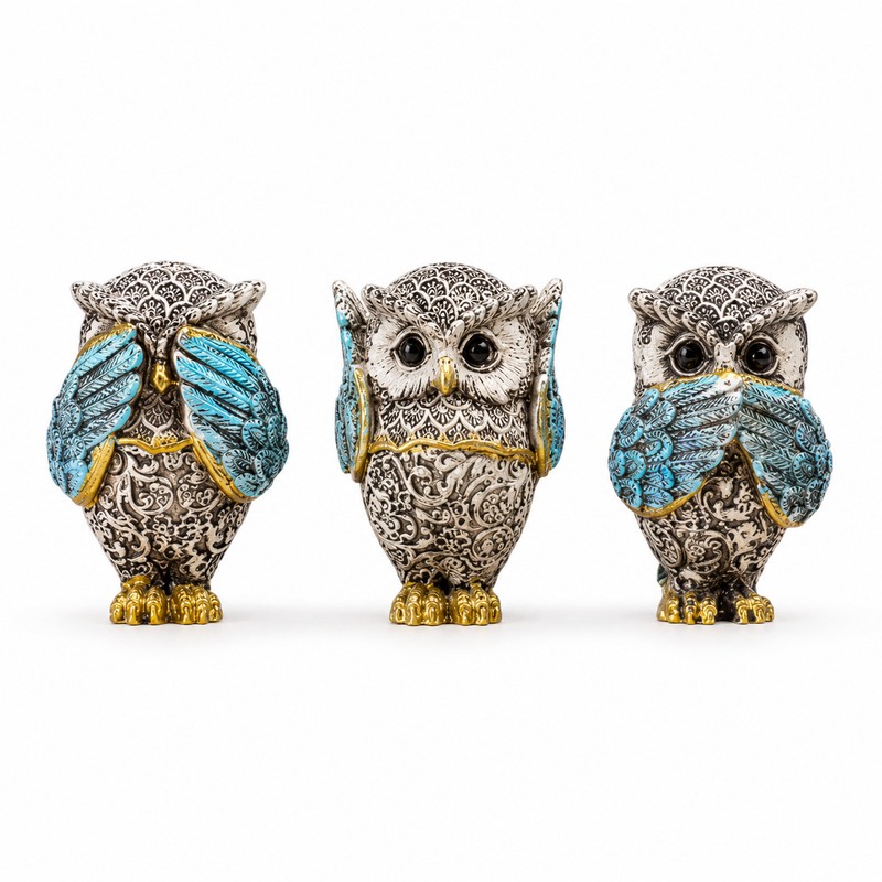 Set of 3 Owl Figurines – Hear No, See No,