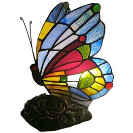 Bieye L10042 Butterfly Tiffany Style Stained Glass Accent Table Lamp Night Light for Bedside Bedroom Living Room (Multi-Colored E)