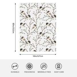 HGOD DESIGNS Bird Throw Blanket Flannel Fleece Blanket Willow Branches and Birds Black-capped Chickadee Lightweight Throw for Bed Sofa Travel Teens Birthday 130x150cm